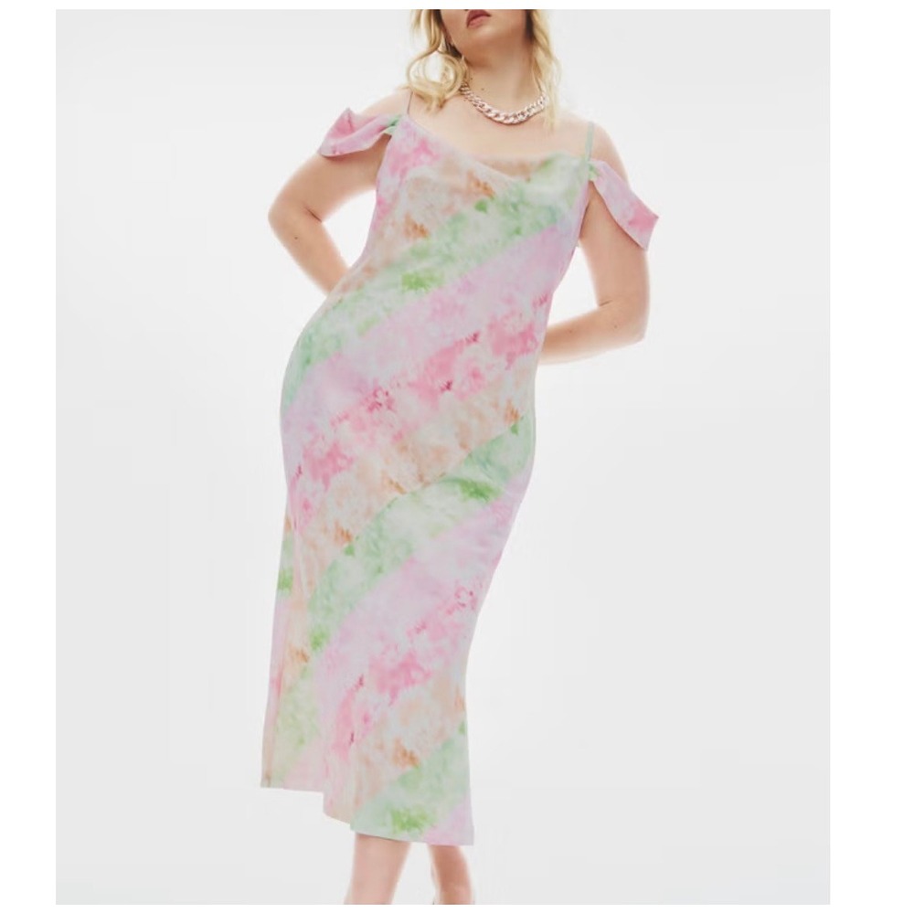 Eloquii Multicolor Tie Dye Off Shoulder Bias Maxi Dress Womens 18 Spring Boho